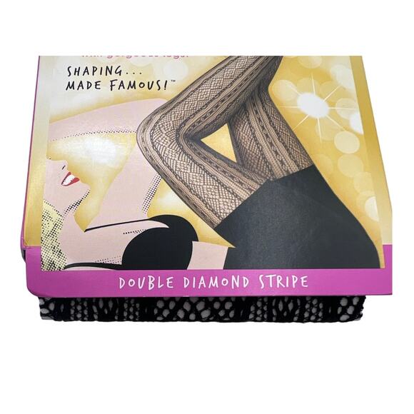 Star Power by Spanx Double Diamond Stripe Open-Weave Tight 2062 Black Size B - Picture 4 of 5